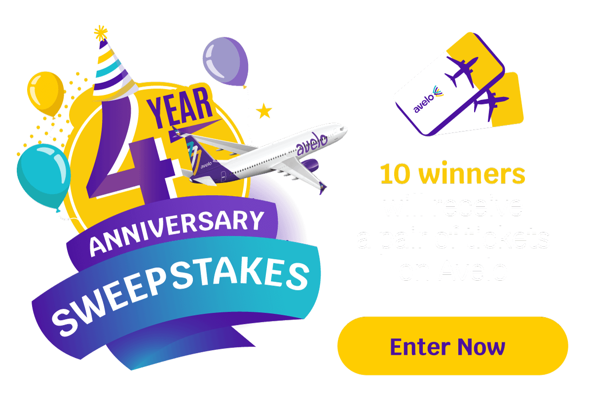 4 Year Anniversary Sweepstakes | 10 winners will receive a pair of tickets on Avelo