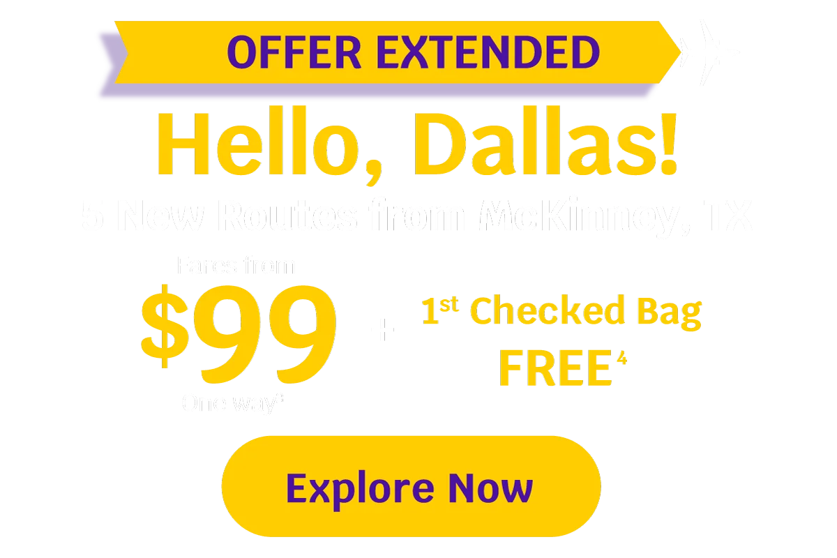OFFER EXTENDED - $99 fare to Dallas / McKinney, TX (DTX) - Book by 8/31 - Explore Now
