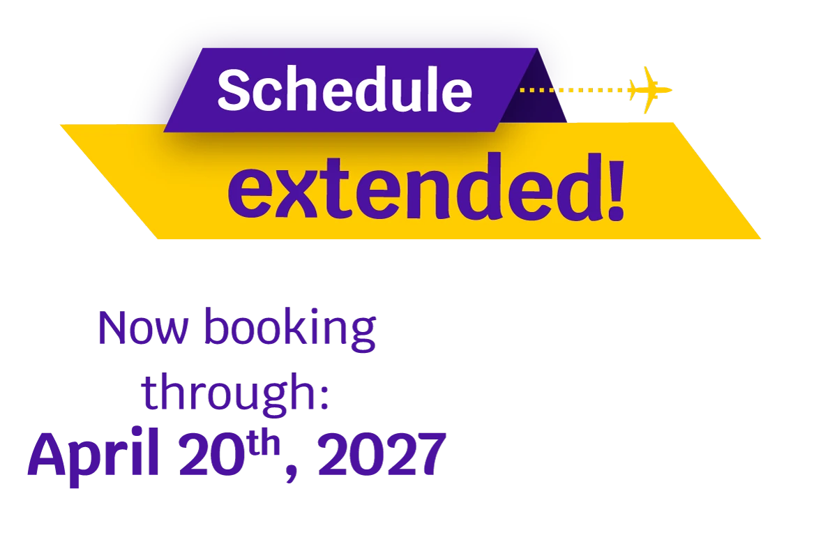 Schedule extended! Now booking through: April 20th, 2027