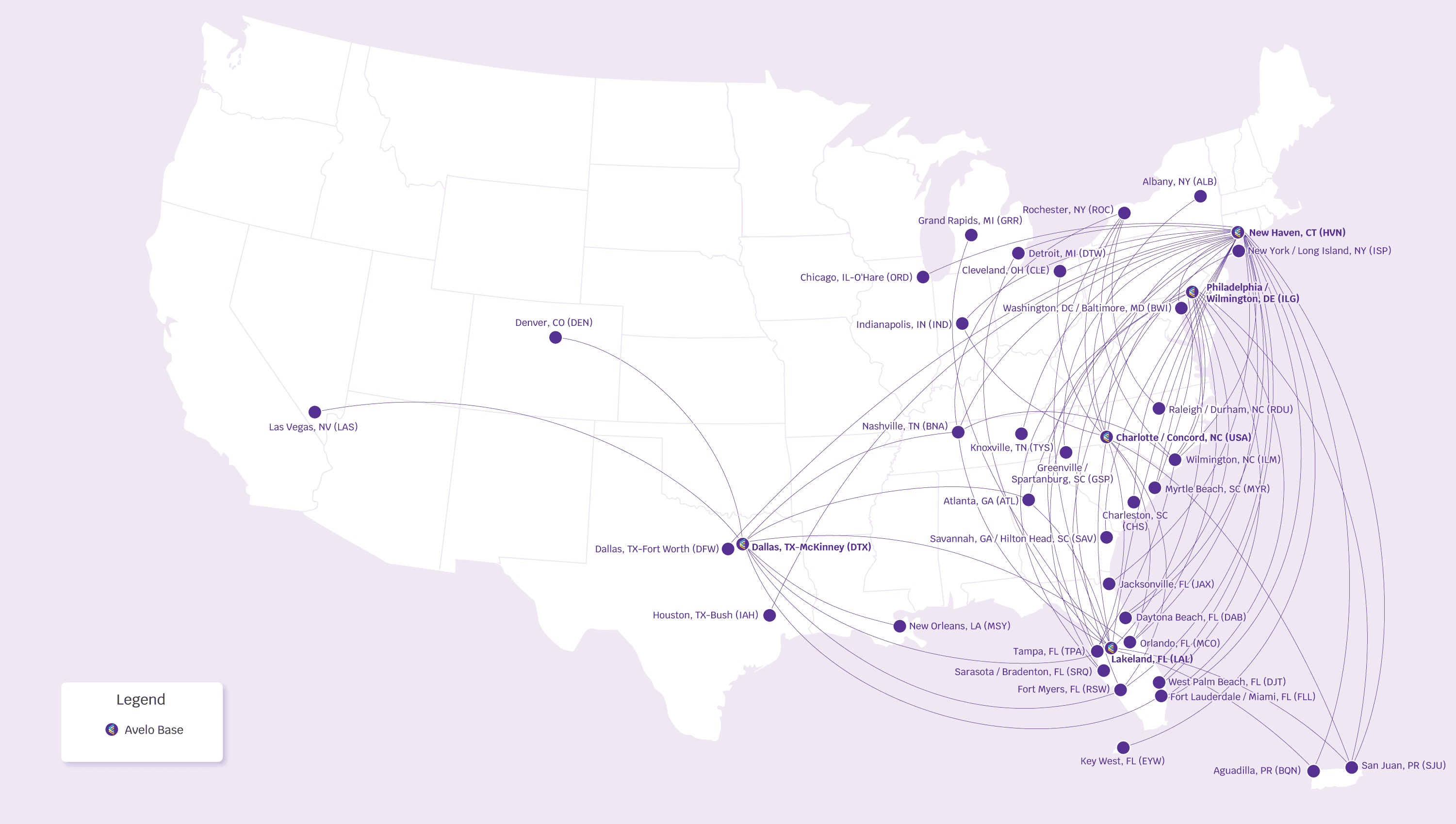 Avelo Route Map